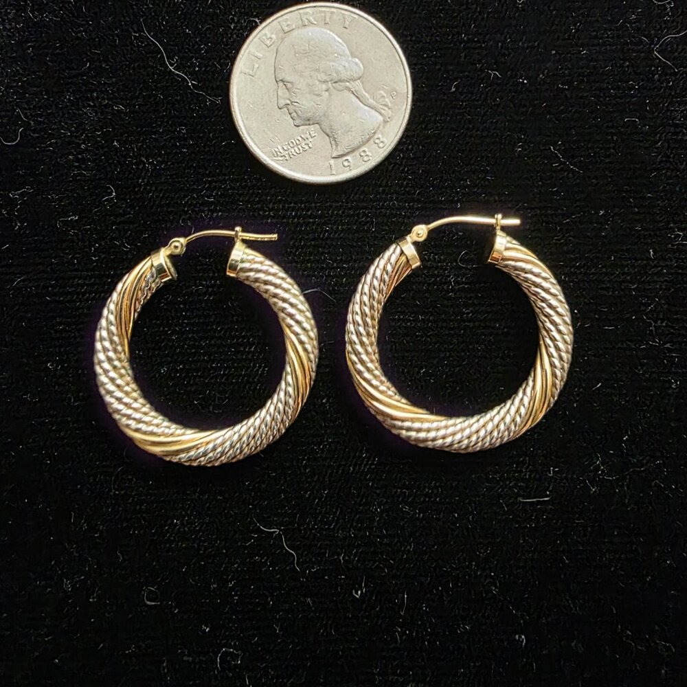 Solid 14K Gold And Sterling Silver Twisted Hoop Earrings (A137)